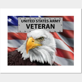 Patriotic United States Army Veteran American Eagle and Flag Art Posters and Art